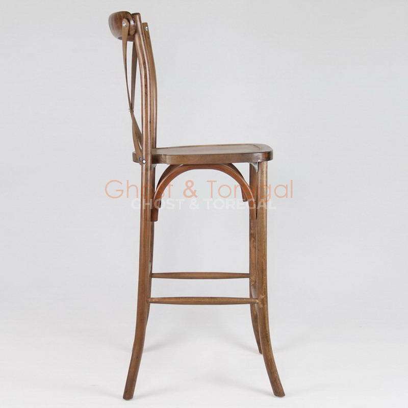 Outdoor Stackable Wooden Cross Back Chair Portable Cross Barstool Hotel Bar Chairs