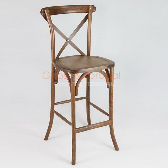 Outdoor Stackable Wooden Cross Back Chair Portable Cross Barstool Hotel Bar Chairs