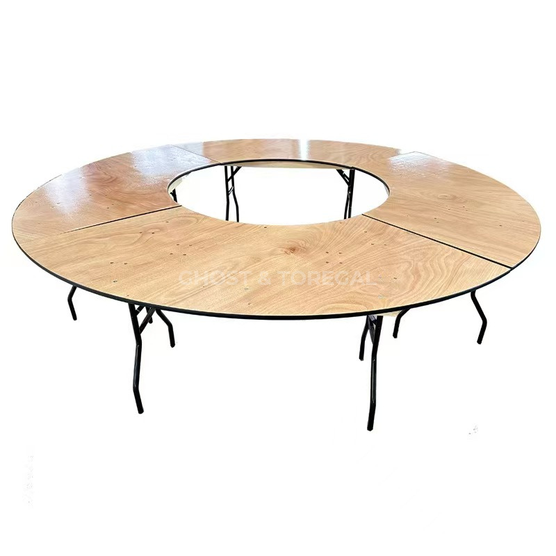 Durable Outdoor Foldable Wood Folding Serpentine Table Modern Design Plywood Circular Tables for Hotel Beach Wedding Dining