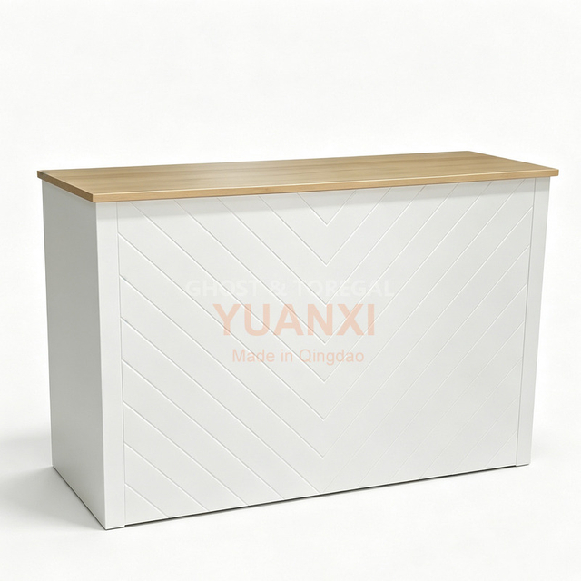 Rental‑Grade Event Reception Counter, Chevron & Fluted Panel for Wedding Party