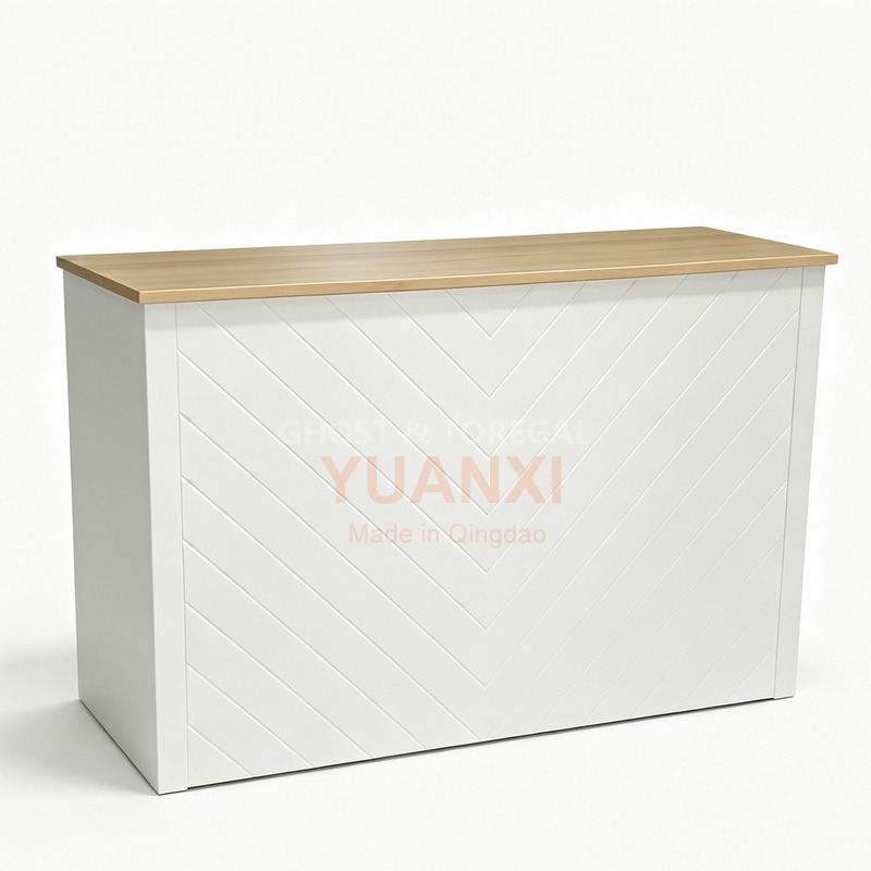 Rental‑Grade Event Reception Counter, Chevron & Fluted Panel for Wedding Party